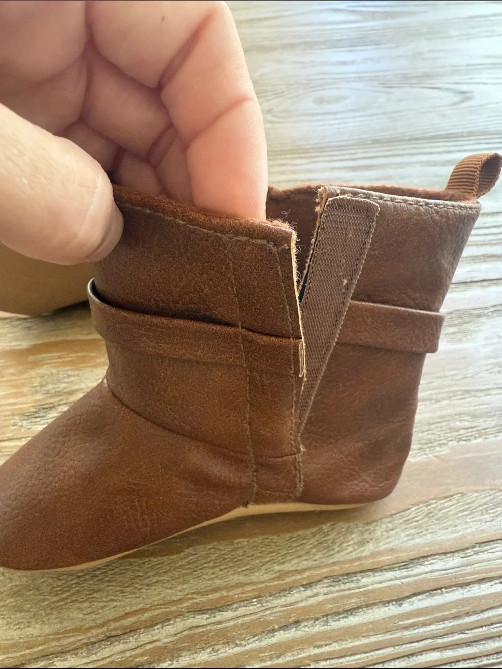 Kids Brown Faux-Leather Ankle Boots with Buckle Strap